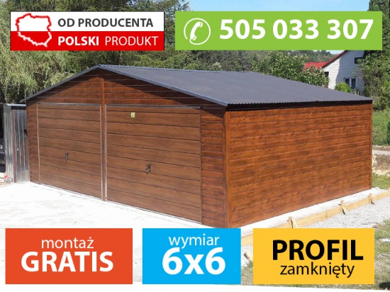 Garaż blaszany 6x6 drewnopodobny montaż gratis producent garaże b