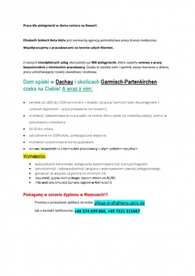 Pielęgniarka - Praca w Berlinie w intensywnej opiece.