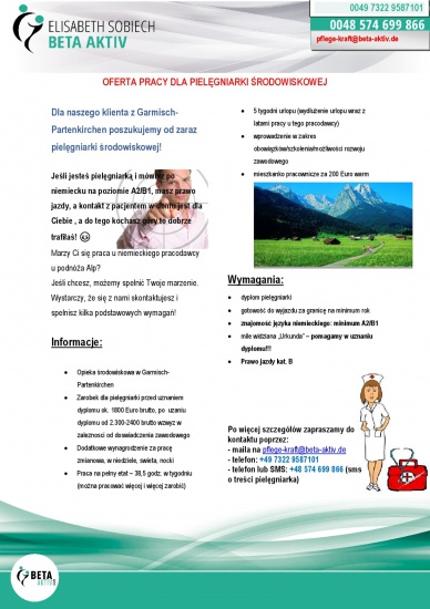 Praca dla pielęgniarki środowiskowej w Garmisch-Partenkirchen