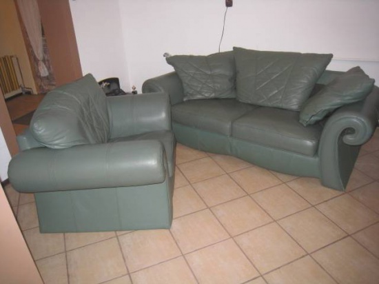 Sofa trzyosobowa plus fotel ze skóry,