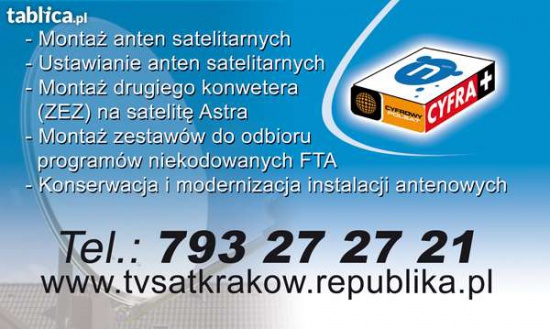 MONTAZ ANTEN SATELITARNYCH DVB-T USTAWIANIE SERWIS KRAKOW