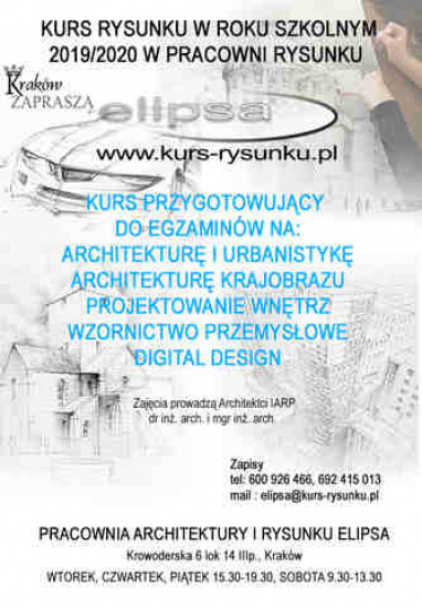 Zapisy na kurs rysunku odręcznego i zajęcia plastyczne w Pracowni Rysunku Elipsa 2019/2020